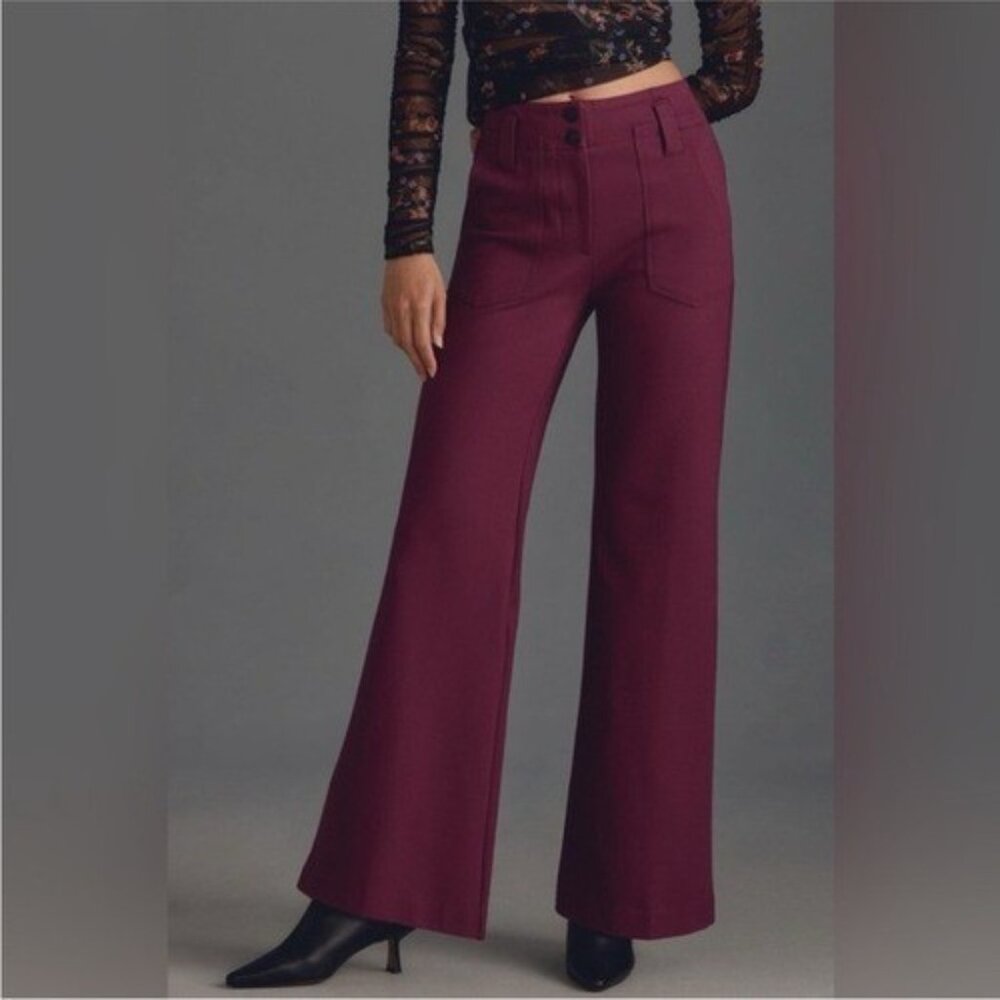 Anthropologie Maeve Naomi Ponte Wide-Leg Pants, Plum, 14